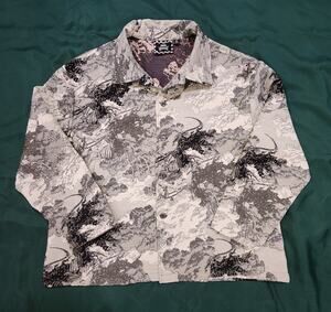 Rebel Vengeance Gothic Skeleton Toile Button Up Shirt Mens XL Tapestry Print
